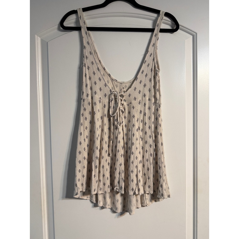 Free People Romper XS Cream Boho Lace Up Gauze Medallion Print Festival Indie